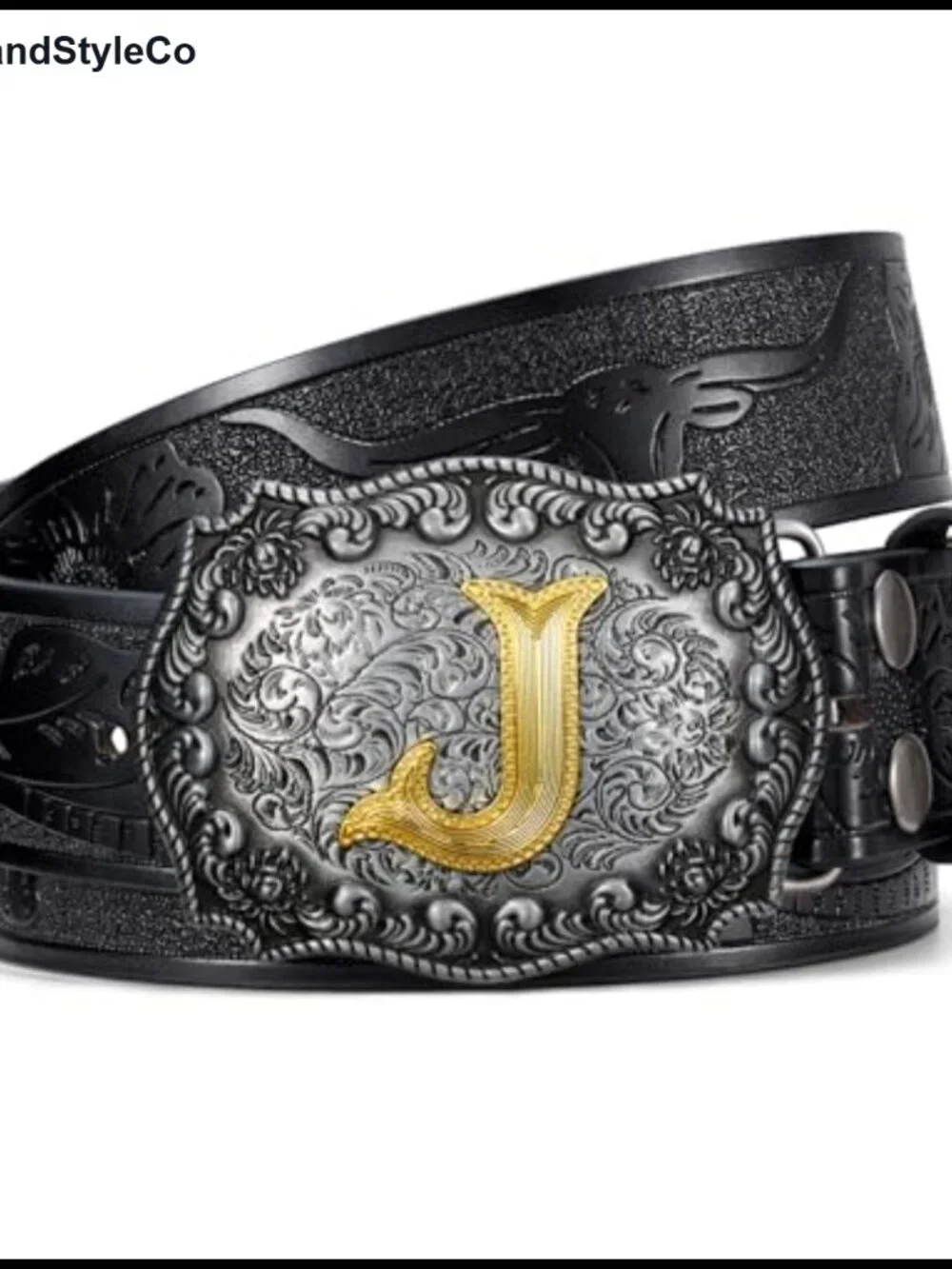 Western Initial Letter PU Leather Belt Snap-On Buckle A-Z